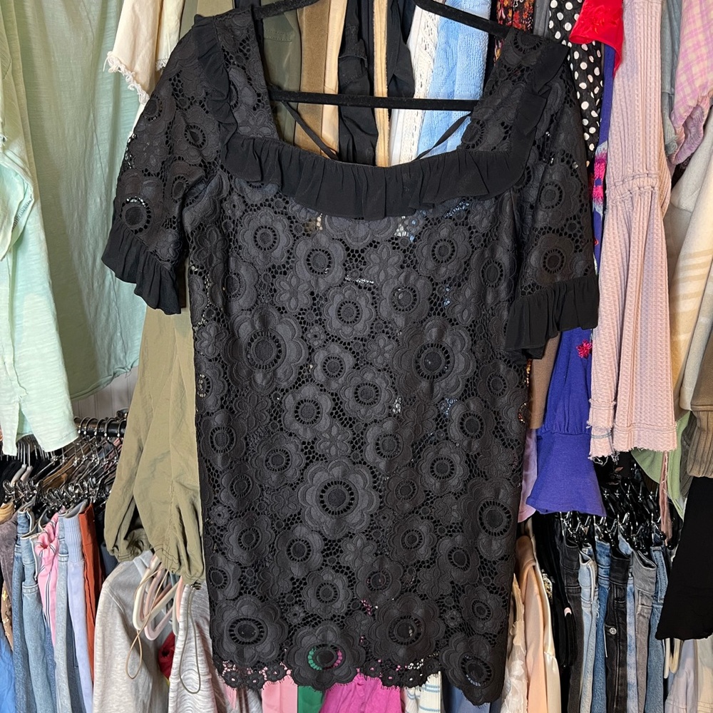 For Love and Lemons Black Lace Babydoll Mini Dress